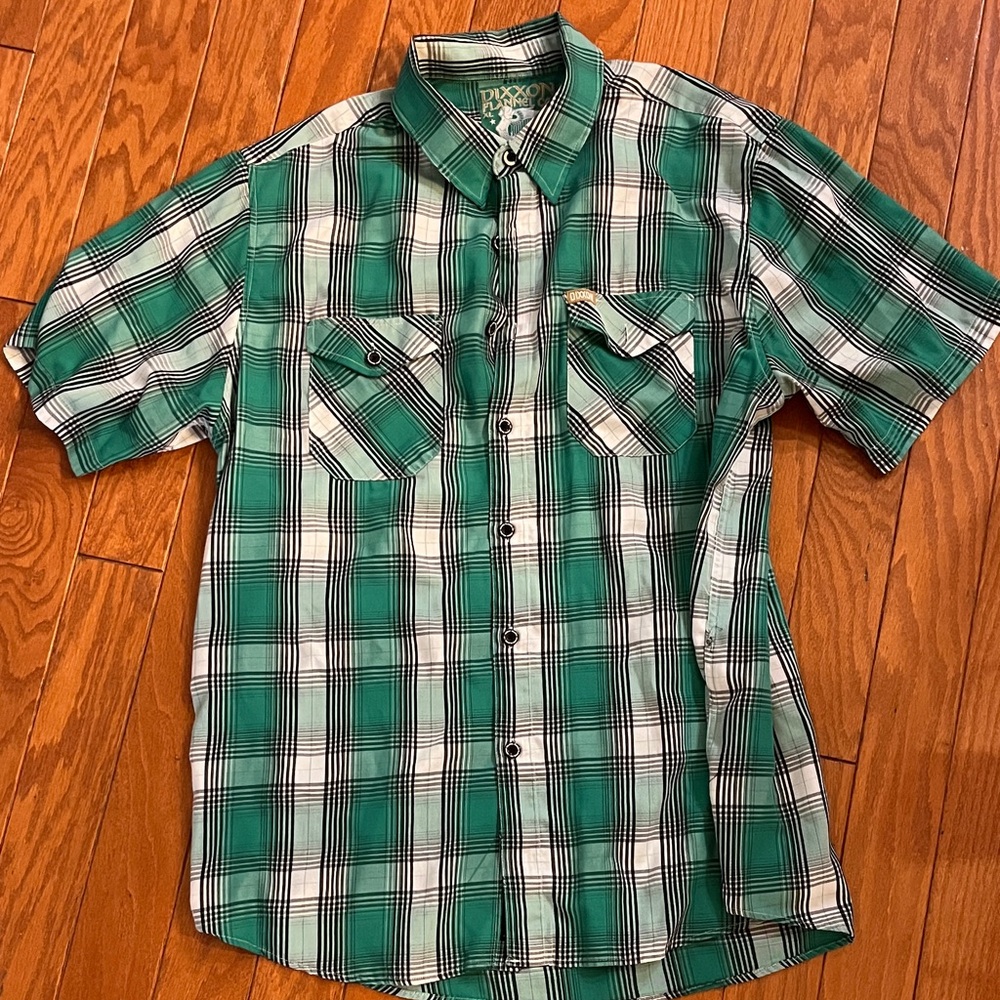 DIXXON Green and White Plaid Button Down Shirt